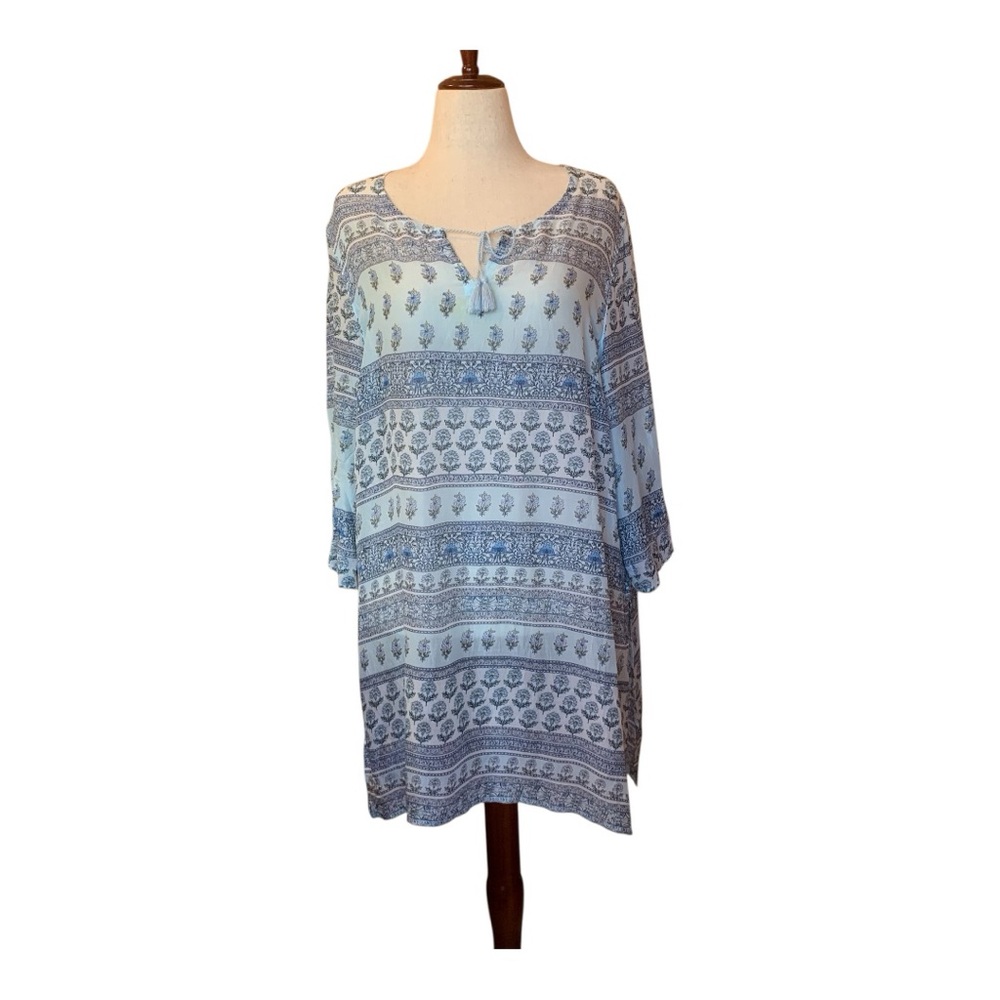 J. Jill Beach Cover Up Tunic Top Semi Sheer Floral Boho Floral Paisley Size XL